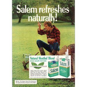 1973 Salem Menthol Cigarettes Vintage Print Ad Splitting Wood Firewood Wall Art